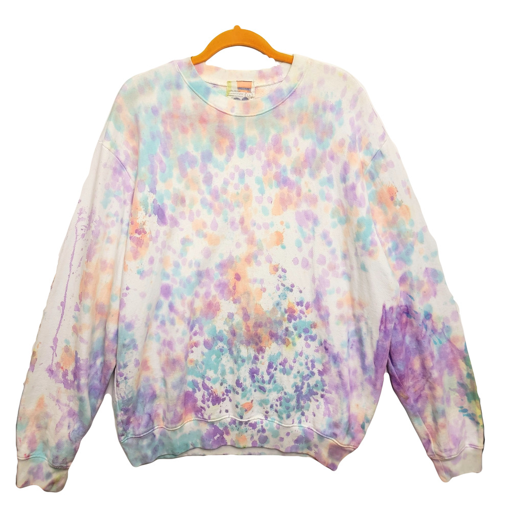 Long sleeve crew neck sweatshirt purple white orange turquoise XL stretchy